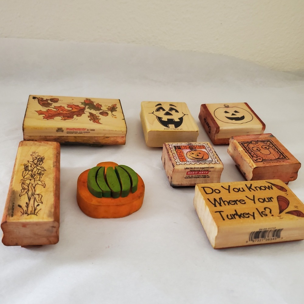 Vintage Halloween Thanksgiving Rubber Stamp Lot Stampin Up Hero Arts Fall Decor